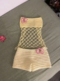 Cream Crochet Two-Piece Set - Tube Top & Shorts Hand-Knit