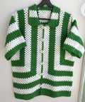 Green & White Handmade Crochet Shirt