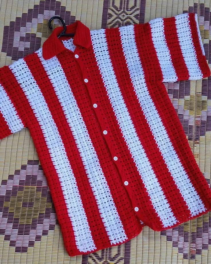 Red & White Handmade Crochet Shirt