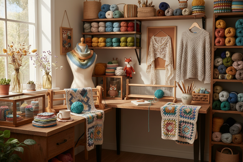 Crochet Workspace with Products